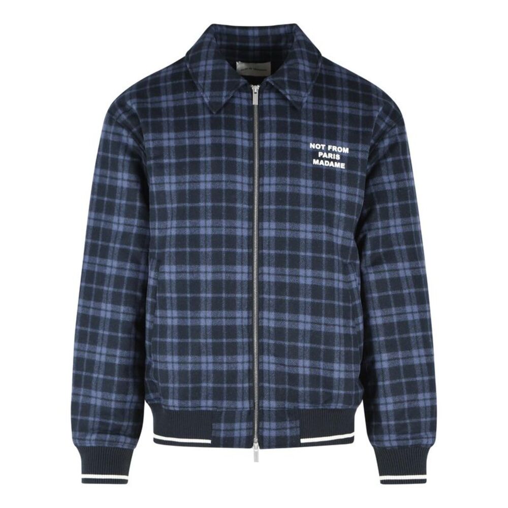 Drole De Monsieur Navy Wool Blend Checkered Jacket Men